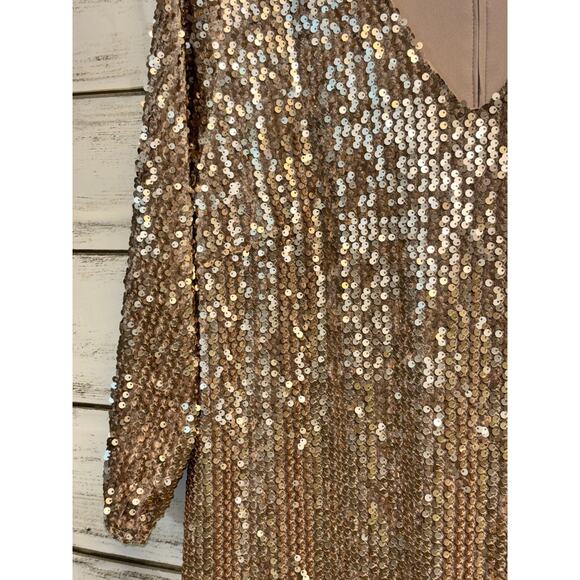 NEW Alfani Womens Allover Sequined Dress Lined Beige Size 12 3/4 Sleeve Back Zip - Picture 13 of 14